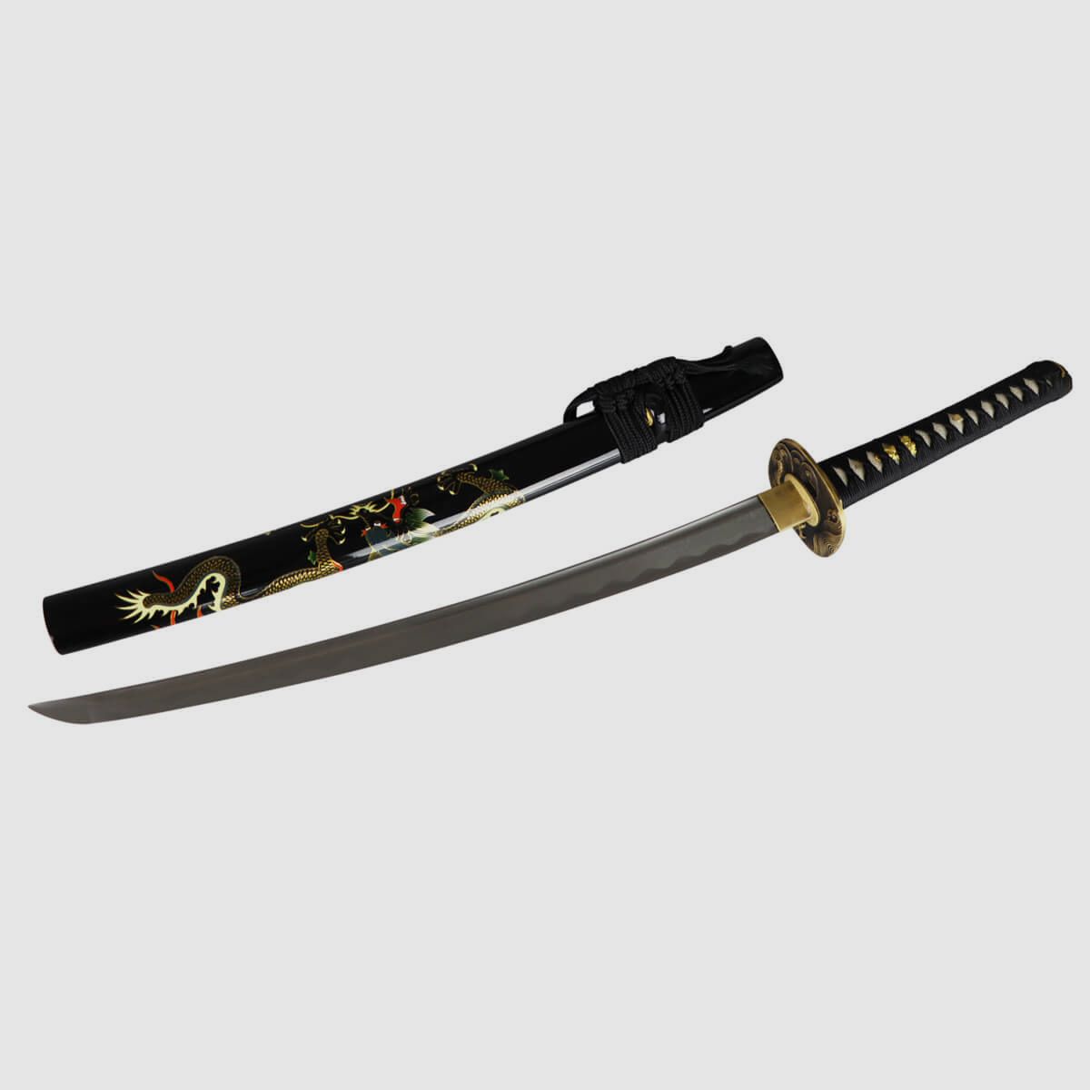 DerShogun Drachen Wakizashi Samuraischwert – Damaszener Stahl – verzierte Saya