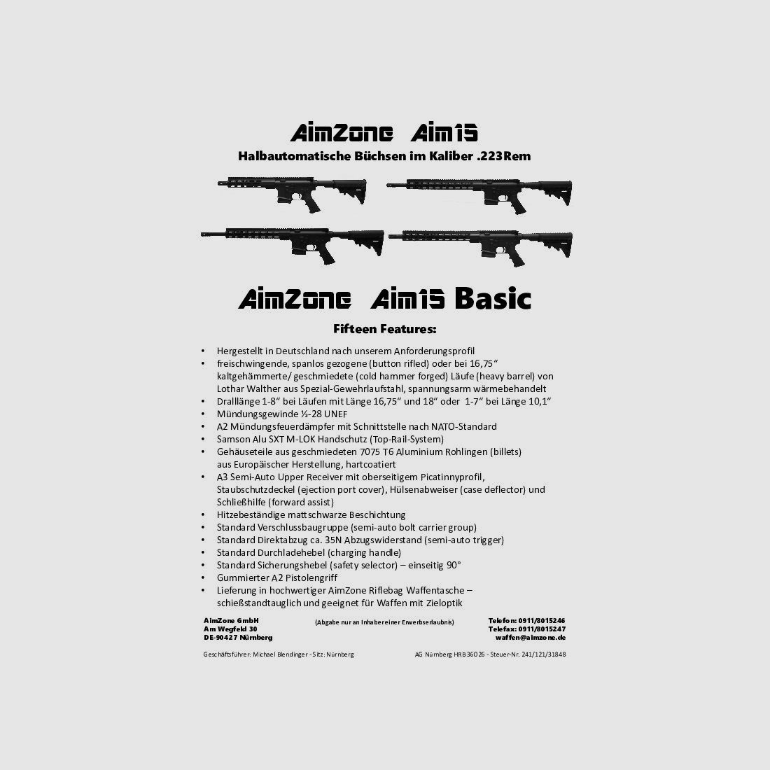 AimZone Ha.Büchse .223Rem AimZone Aim15 Basic Sporter 16M System AR-15, 16,75" Lauf/ M-LOK Handschutz