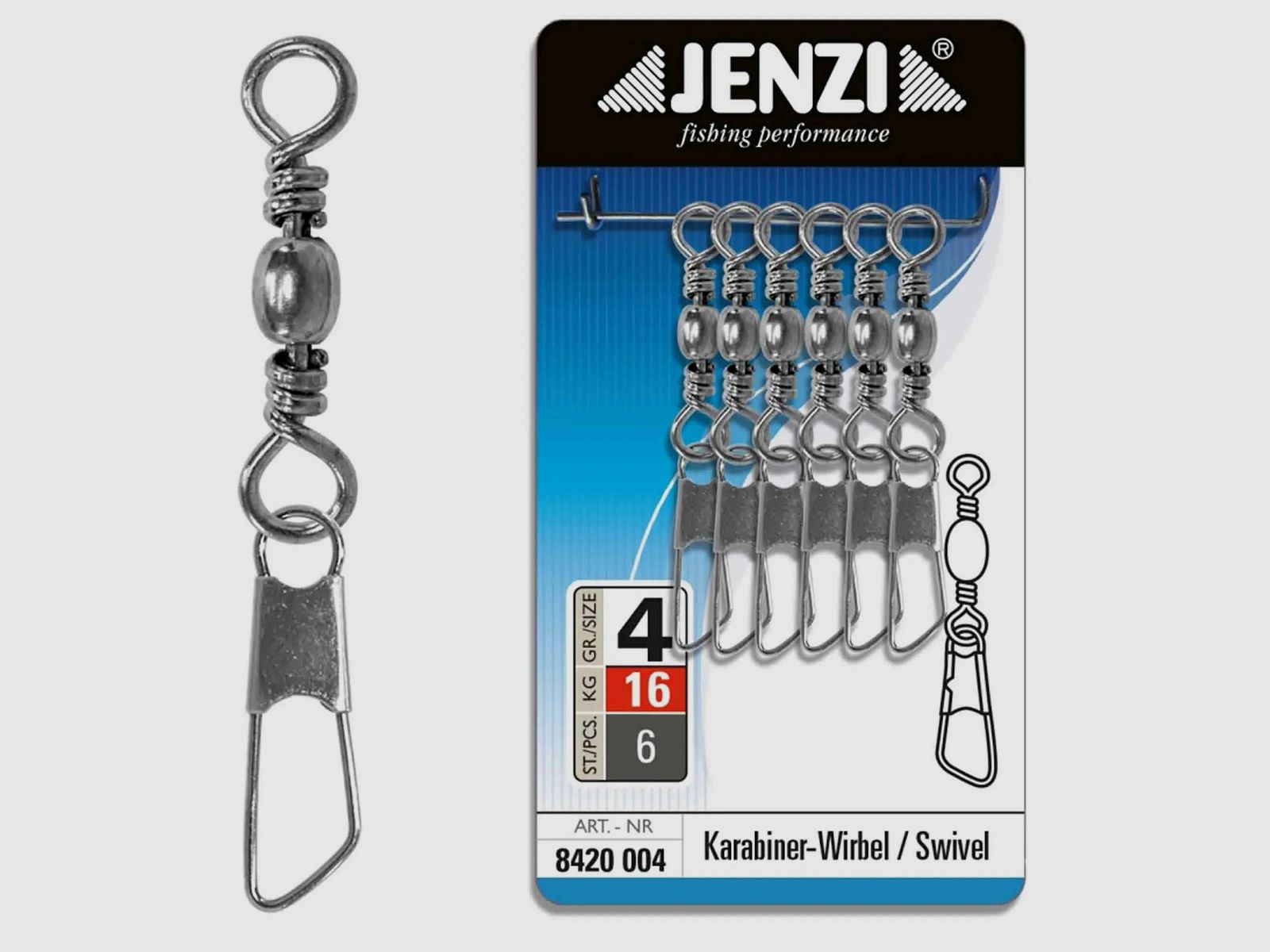 Jenzi Jenzi Karabinerwirbel vernickelt salzwasserfest Gr. 4 6 Stück