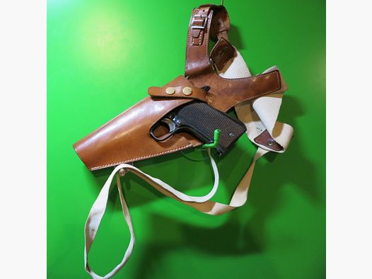 Schulterholster, Revolver + Pistole  5" z. B. 1911, Leder + Textil (Webgurt)