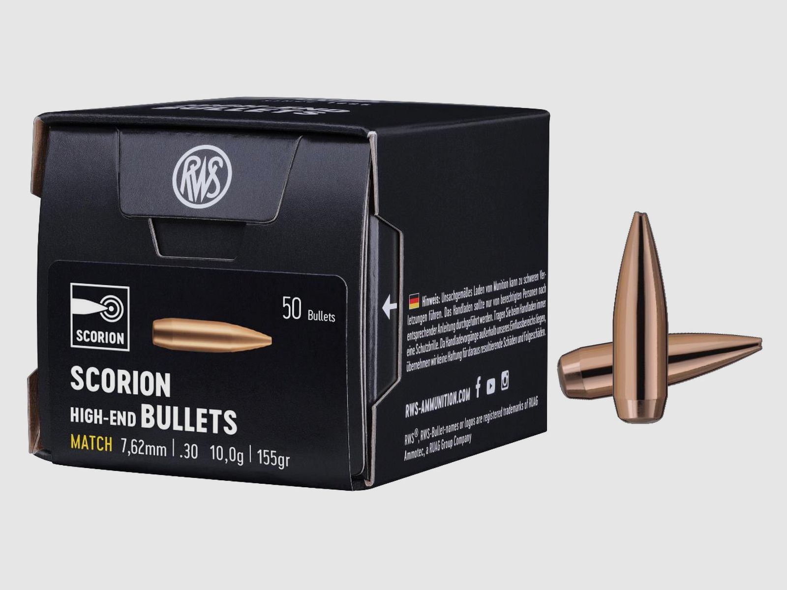 RWS 2418598 Geschosse 7,62 mm .30 Scorion HPBT- Match 10,0 g 155 gr