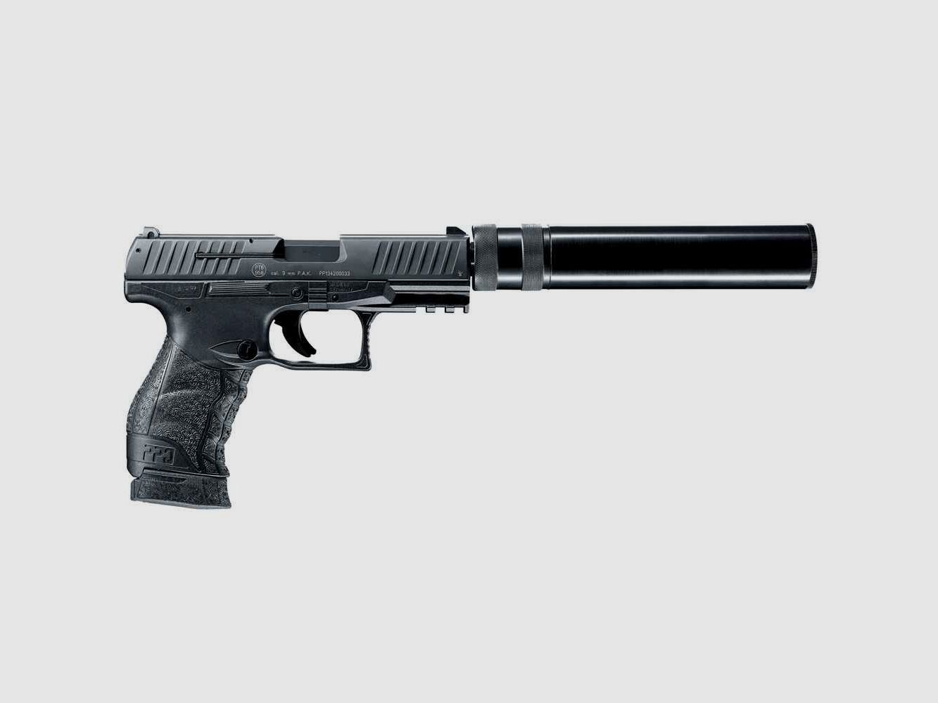 Walther Schreckschuss Pistole PPQ M2 Navy Kit 9 mm Schreckschuss mit Schalldämpfer+3 x17 Schuss Magazin