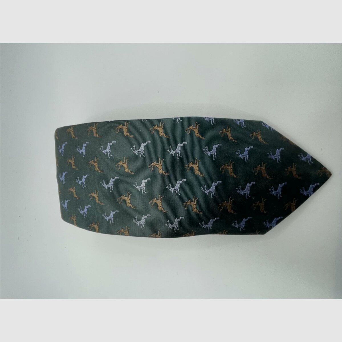 Robert Keyte Krawatte 100% Seide grn Motiv Silberner und brauner Hirsch