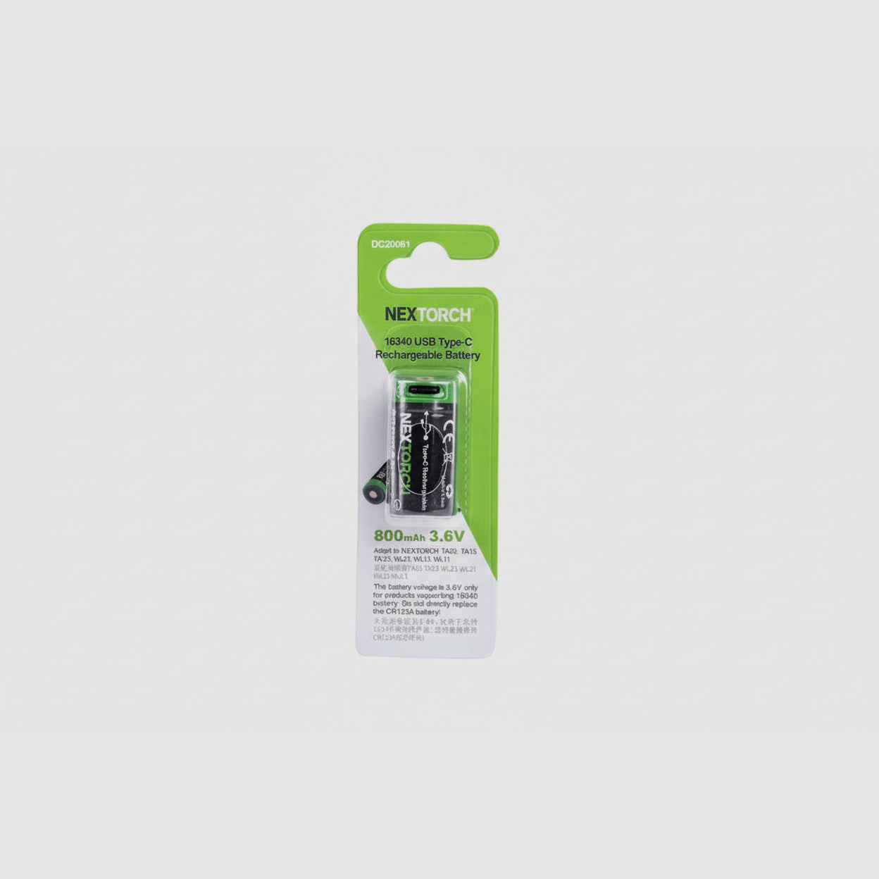 NEXTORCH DC20061 16340 Batterie USB-C – 3,6 V 800 mAh pour TA20 & TA21