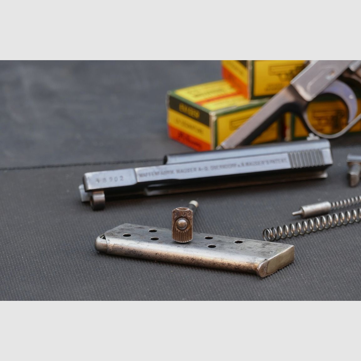 Mauser 1910, 765mm Browning, Ersatzteilträger, Lauf aufgebaucht.