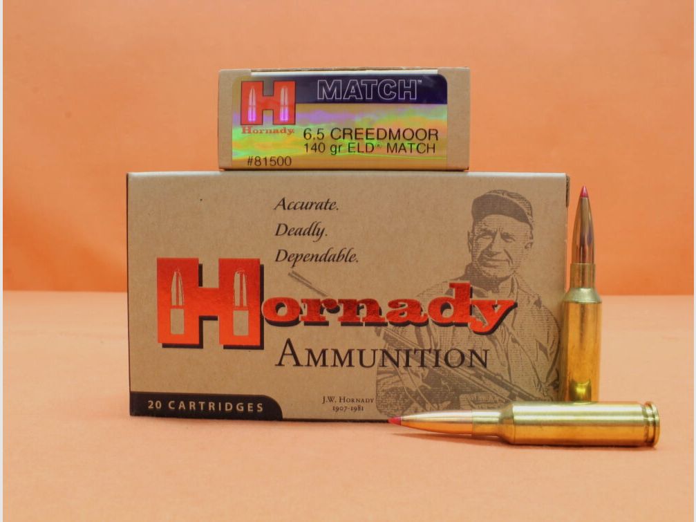 Hornady Patrone 6,5mmCreedmoor Hornady 140grs ELD Match (81500) VE 20 Patronen/ 9,07g Torpedoheck-Match-Präzisionsgeschoss