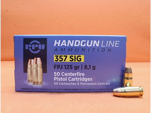 PPU Prvi Partizan Cartucho .357SIG Prvi Partizan 125grs FPJ (A-446) VE 50 cartuchos/ 8,1g punta plana de pleno metal