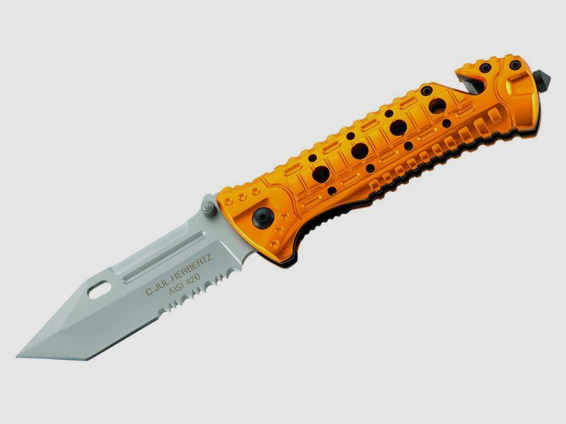 Rettungsmesser,Tanto,Teilsägezahnung Gurtschneider,Glasbrecher,Aluminium-Griff