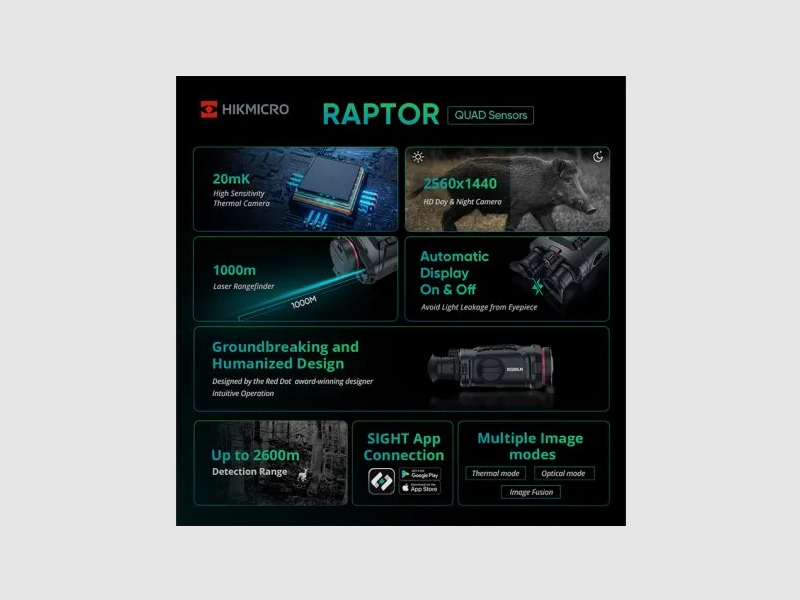 Hikmicro Warmtebeeldkijker Raptor RQ50LN 940 nm IR, afbeelding 5 van 6