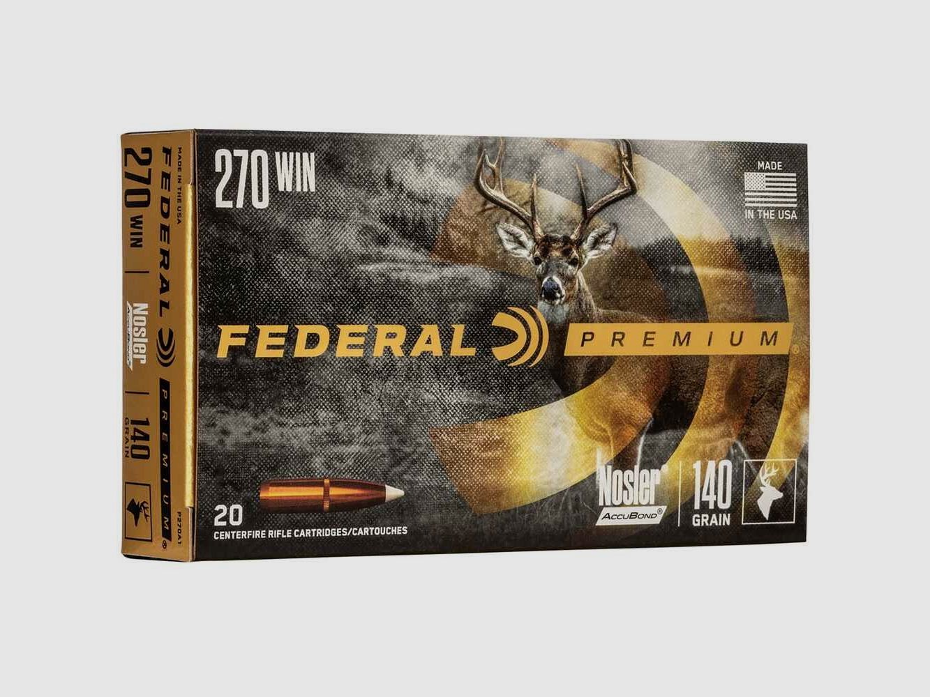 .270 Win. Premium Nosler Accubond 140 grs. Municiones Federal