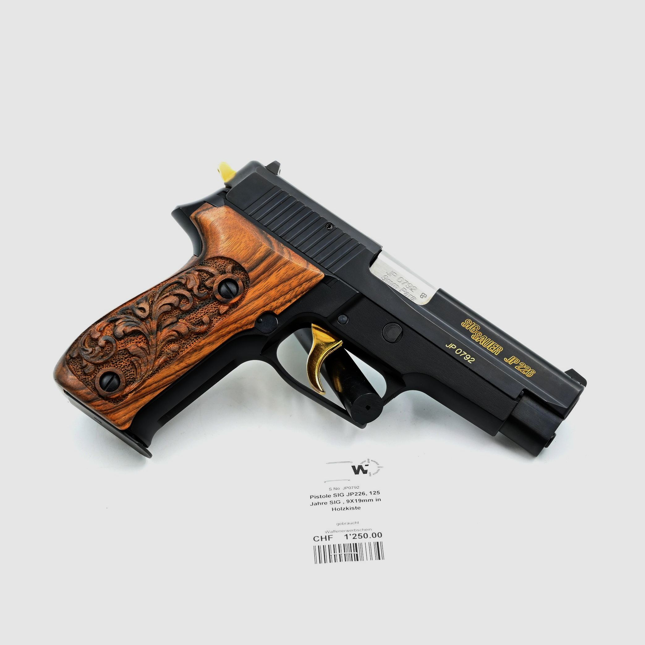 Pistolet SIG P226 - 125 ans de SIG, d'occasion, 9×19, dans la boîte en cuir SIG d'origine, image 2 sur 3