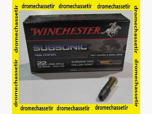 Box mit 50 Patronen 22LR Winchester Subsonic Max, 42 Grain Hollow Point Diabolos