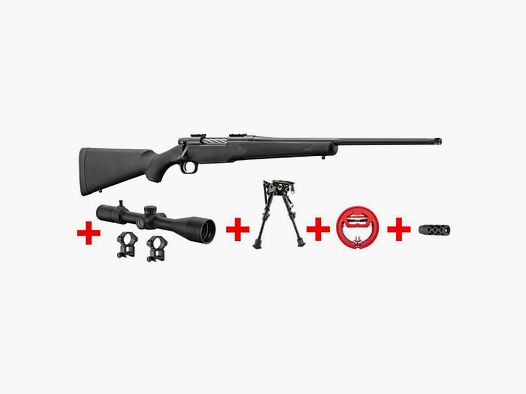 Pacchetto Caccia – Carabina Mossberg Patriot 308 Win + Cannocchiale 6-24×50 + Bipiede + Corda di Pulizia Pacchetto Patriot 308 W Sintetico Filettato + OTTICA 6-24×50 + BIPIEDE + CORD