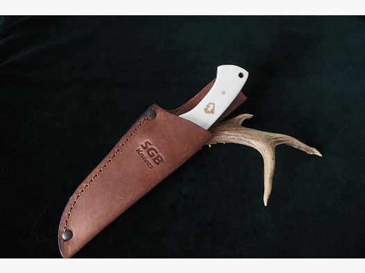 Puma SGB Coyote Coltello da caccia bianco liscio con fodero in pelle, pezzo da vetrina della collezione, nuovo e mai usato