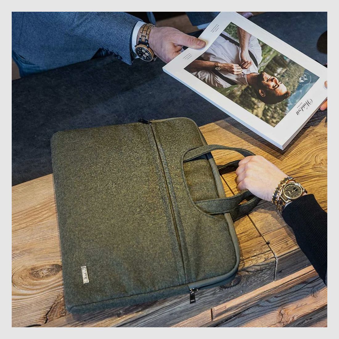 Sacoche pour ordinateur portable Gabriel en vert mousse