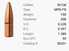 Proiettile Barnes .30/.308 150GR MPG FB 50 pezzi