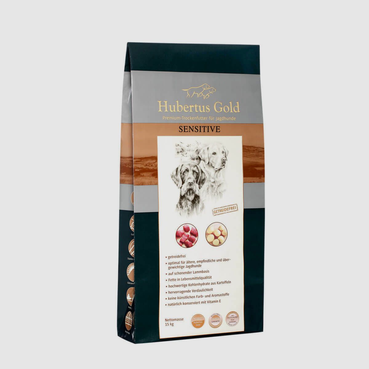 Hubertus Gold Sensitive 14 kg Trockenfutter für Hunde + Hundesnack 350 g im Wert von 3,95