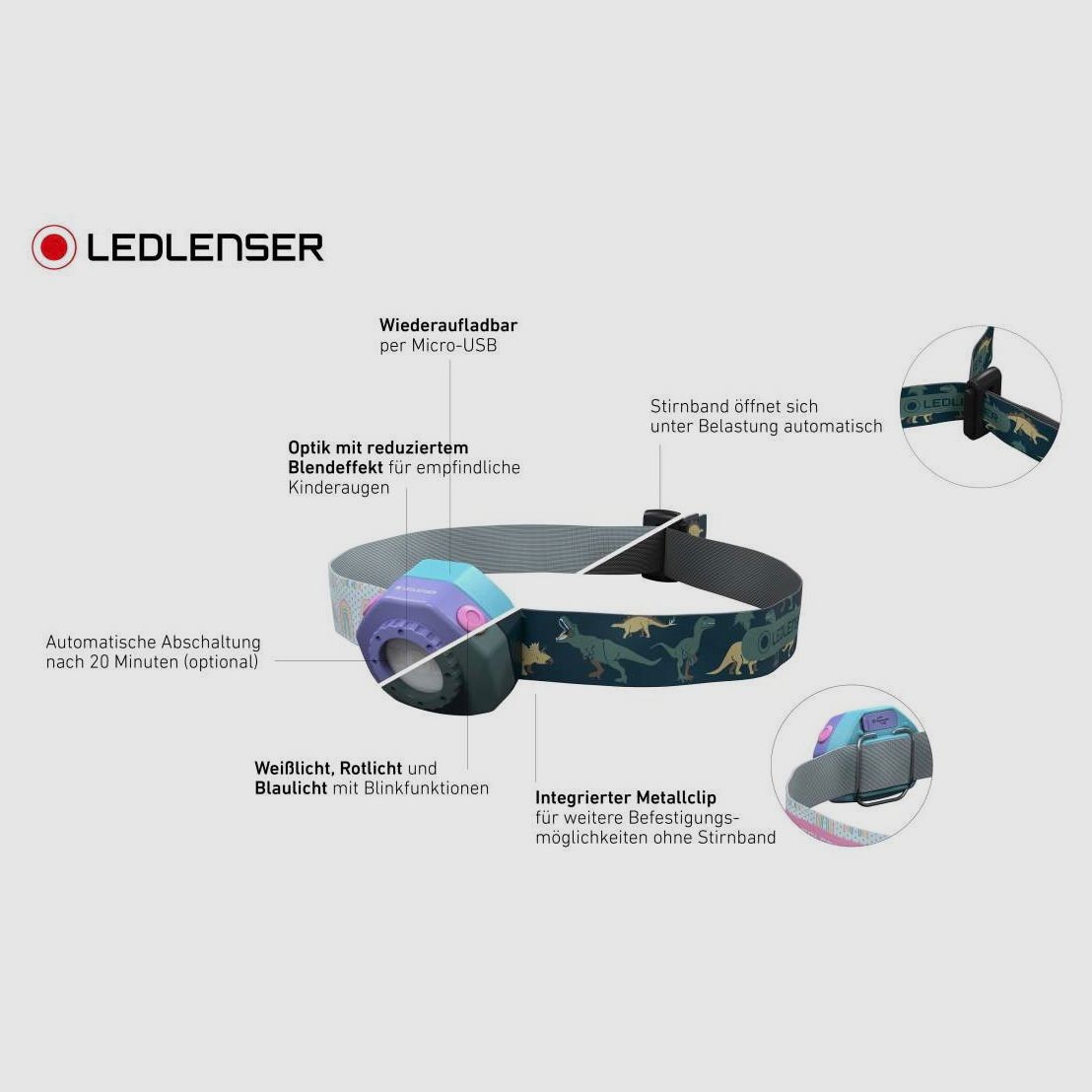 Ledlenser 502535 Lampada frontale per bambini KIDLED4R verde 40 Lumen