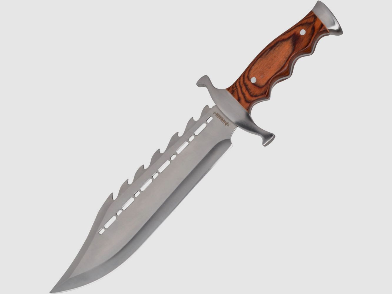 Survival Bowie knife with riveted wooden handle