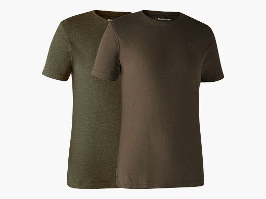 Basic T-Shirt im 2er-Pack - Adventure Green mel/Brown Leaf mel. – Größe: S
