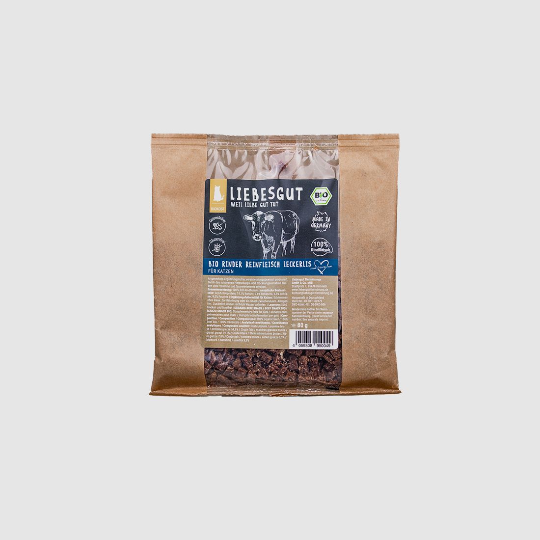 Liebesgut Katzenleckerli Bio Rinder Reinfleisch 80g