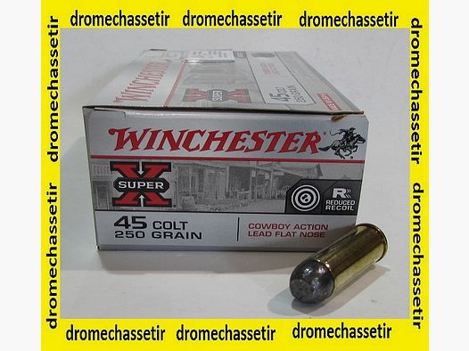 Box of 50 Winchester Cartridges, cal 45 Colt, lead Flat Nose bullet 250 grains