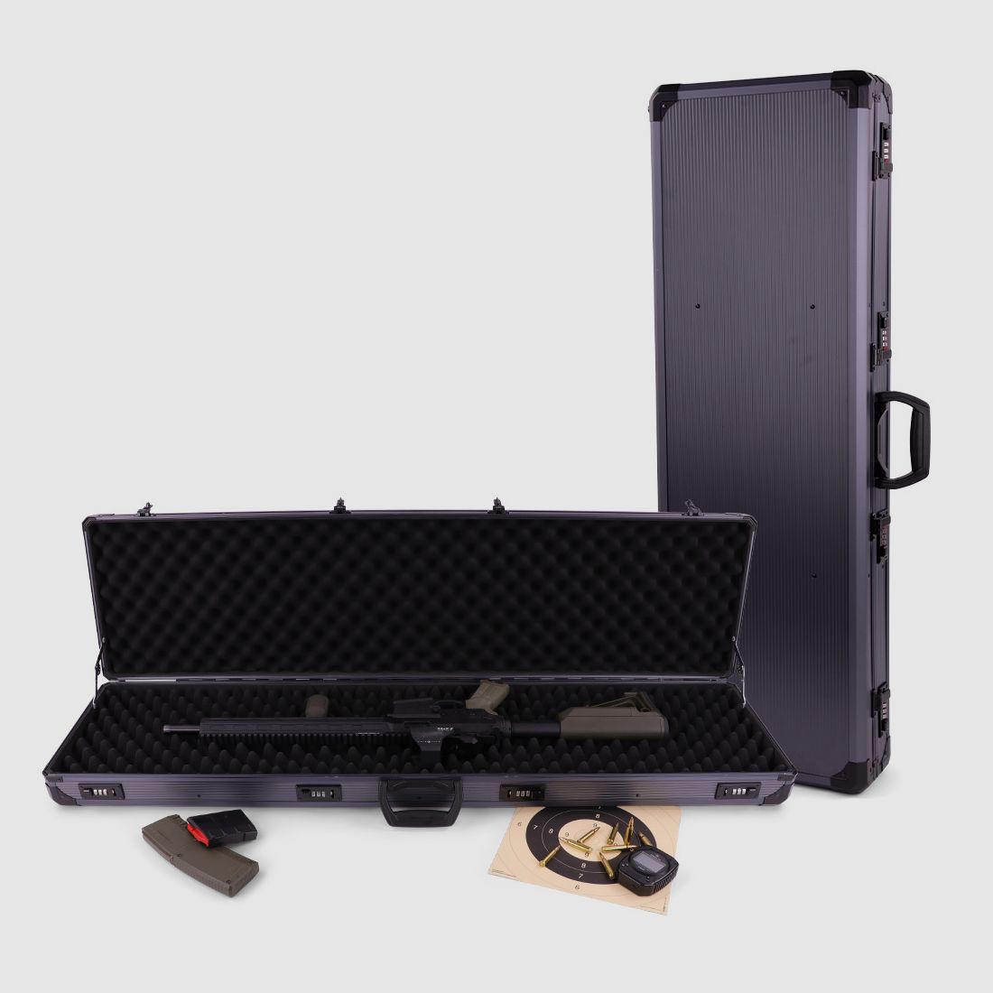 Winter Gewehrkoffer W13 – 93 cm Innenlänge – 1 Langwaffe – 4 Zahlenschlösser – Noppen (Grey)