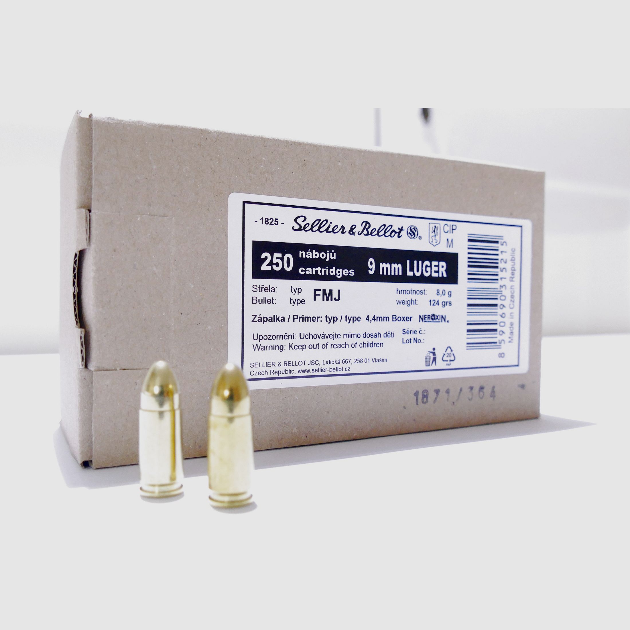 Sellier & Bellot 9mm Luger FMJ bulk pack 8.0g/124grs pistol cartridges
