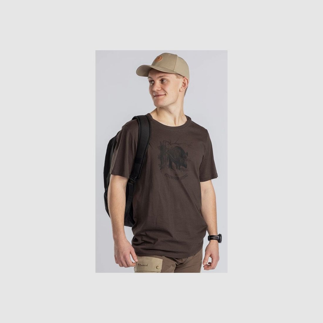 Brown T-Shirt with Boar Motif PINEWOOD
