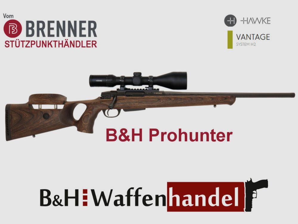 Brenner Komplettpaket:	 BR20 B&H Prohunter Lochschaft mit Hawke 3-12x56 fertig montiert