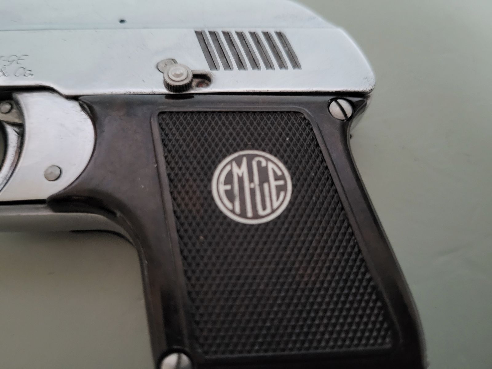 Rare Old Gas Pistol Blank Firing Pistol - ORIGINAL EM-GE Gerstenberger & C0 Model . 6 Patent - 1950s