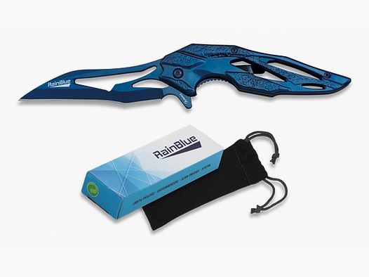 federunterstütztes Karambit Taschenmesser - blau Skelettmesser m Clip
