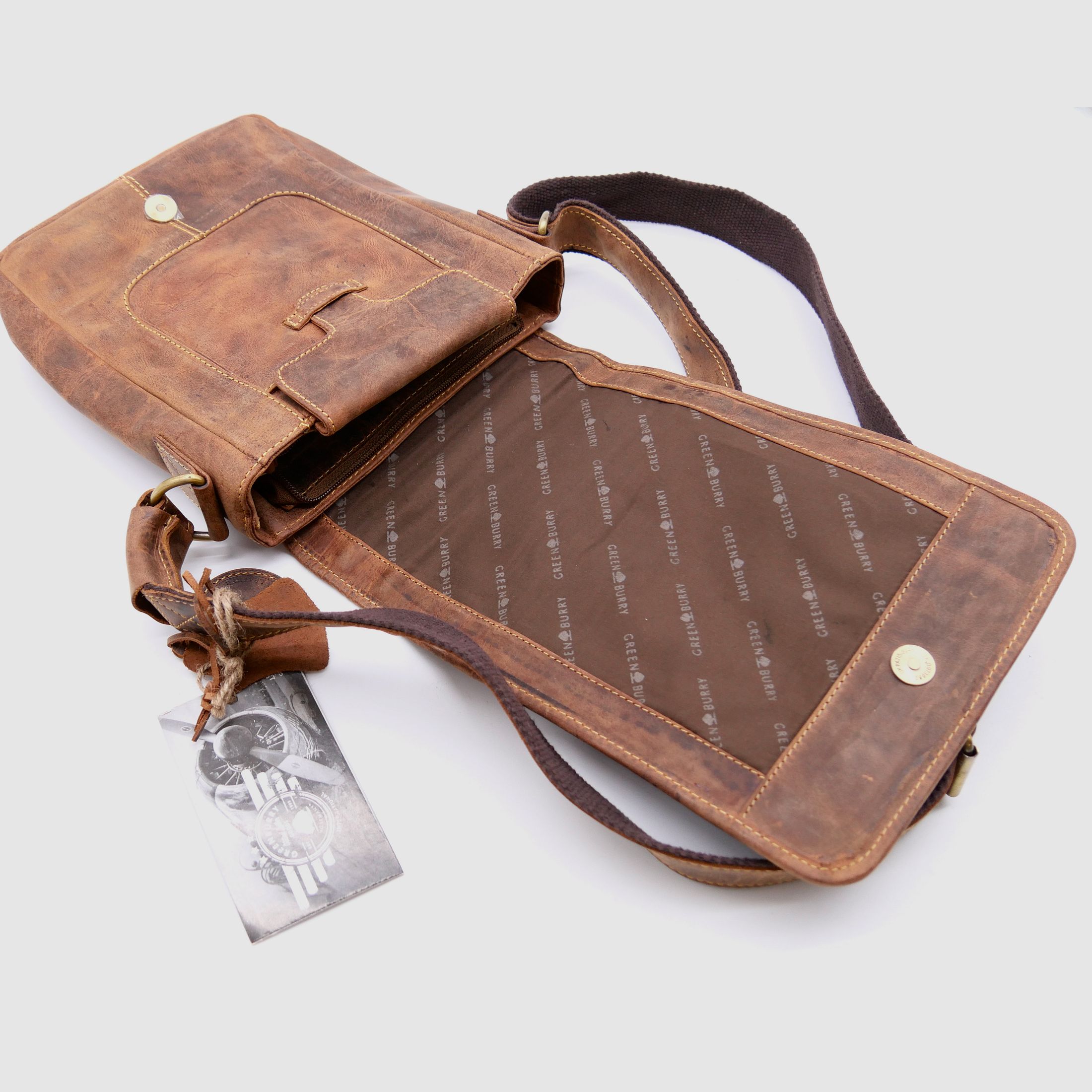 Greenburry Leder Umhängetasche Hirschprägung braun 1748A-STAG3-25