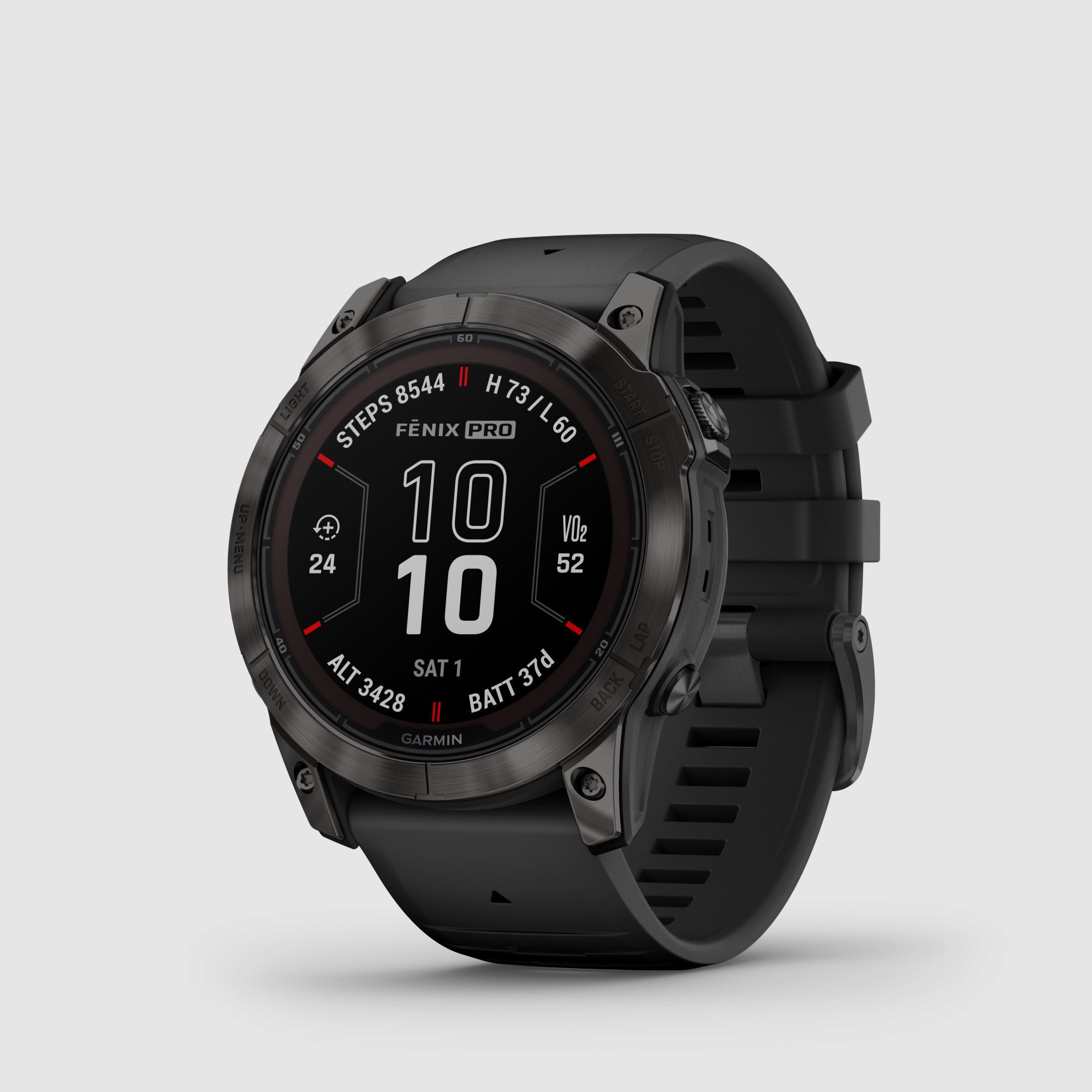 Garmin fēnix® 7X Pro – Edizione Sapphire Solar, Nero/Grigio Carbonio Titanio con cinturino in silicone QuickFit® da 26 mm