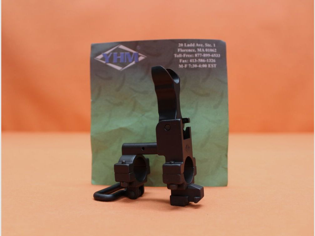 Yankee Hill Machine AR-15: Front Sight Assembly Flip-Up Hooded YHM with Bayonet Lug Bolt-On Mount .750" ID Steel Matte