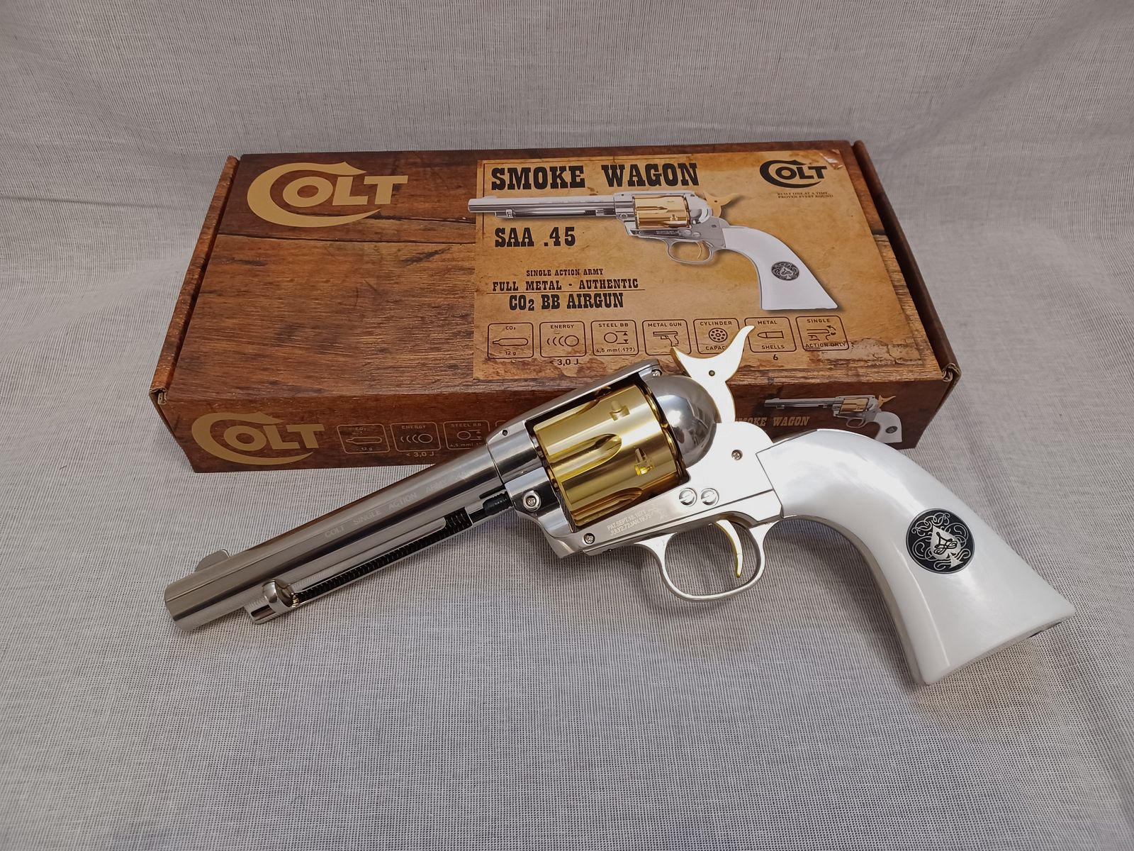 Colt SAA - chrom - Smoke Wagon / 4,5 mm BB / CO2 / Revolver / OVP (132)