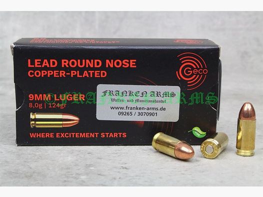 Geco 9mm LRN recubierto de cobre 124gr. 8,0g 50 piezas precios por cantidad