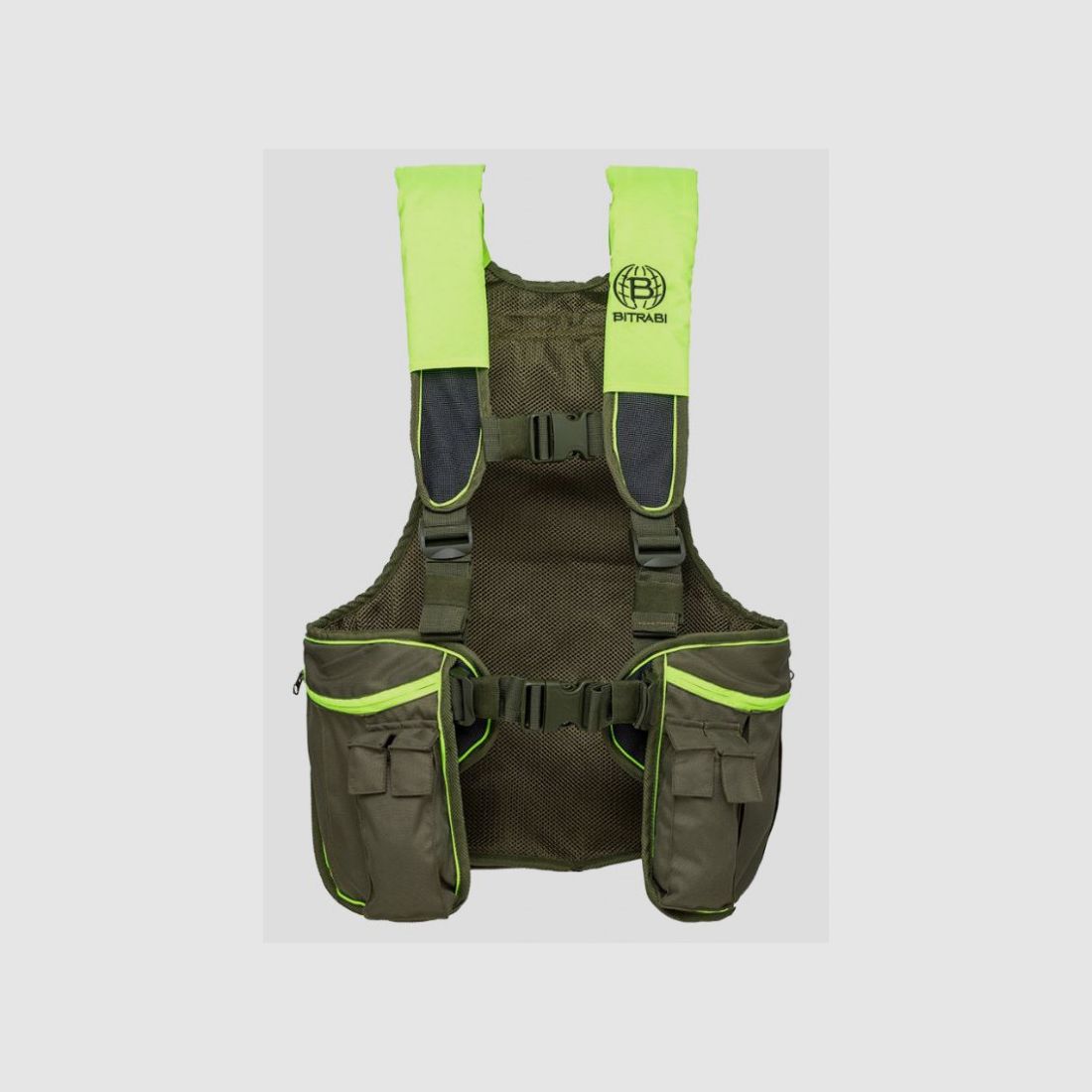 Driekamer jachtvest rugzak fluorescerend groen Bitrabi model TRIO PRO, afbeelding 2 van 7