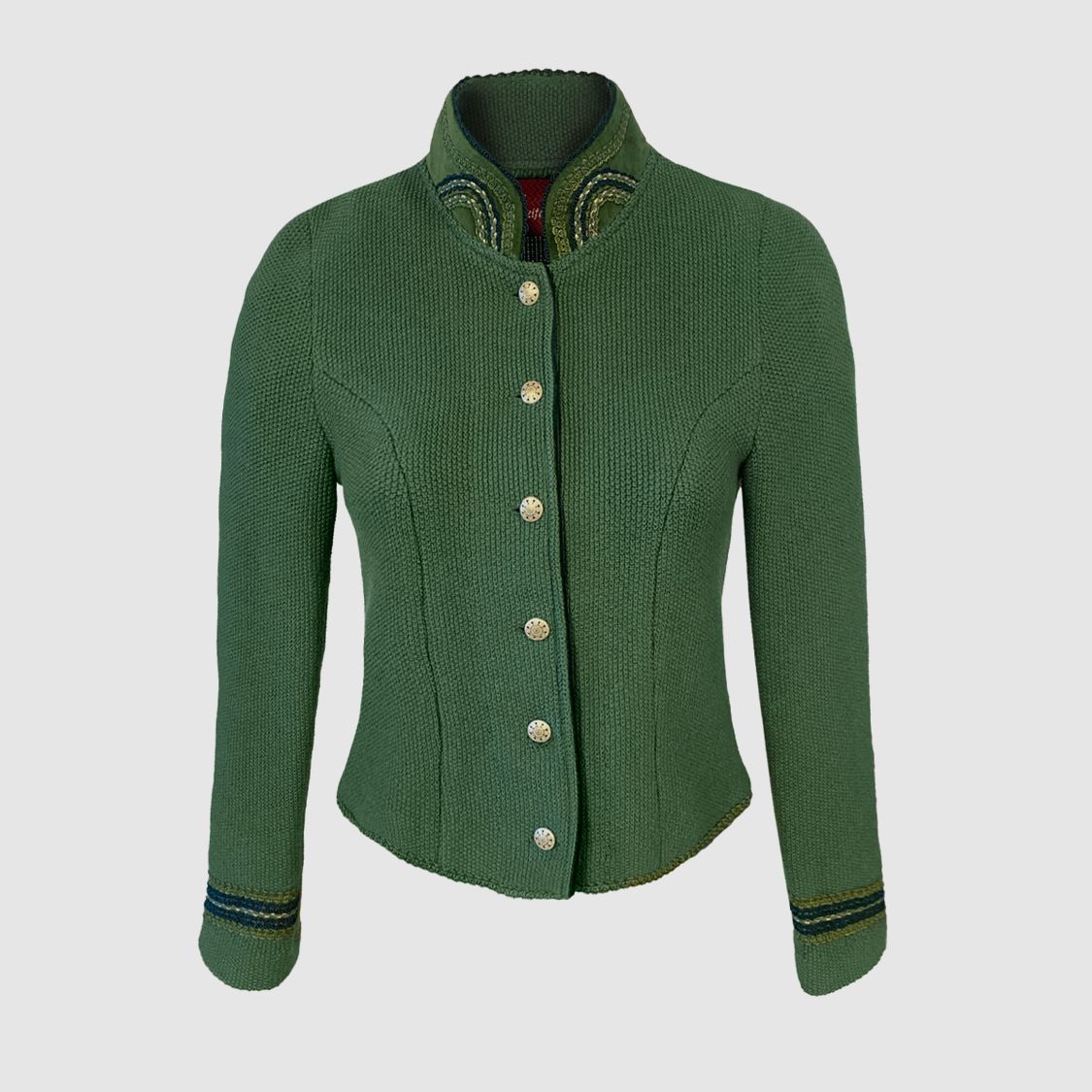 Litzlfelder Strickjacke Alice X in maigrün mit edlem Kragen