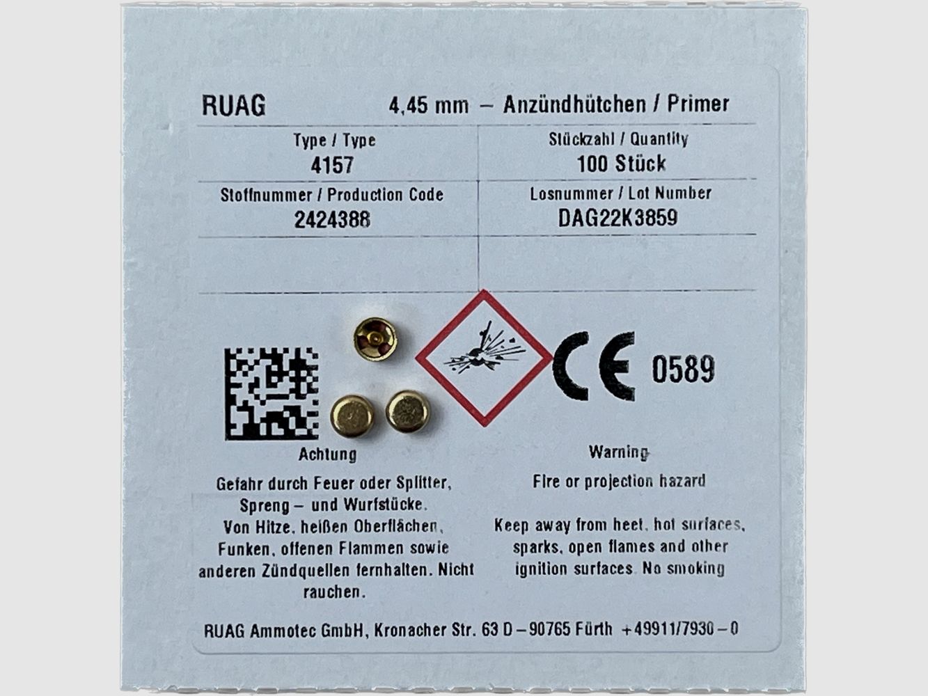 RWS primers Small Rifle 4157 4.45mm