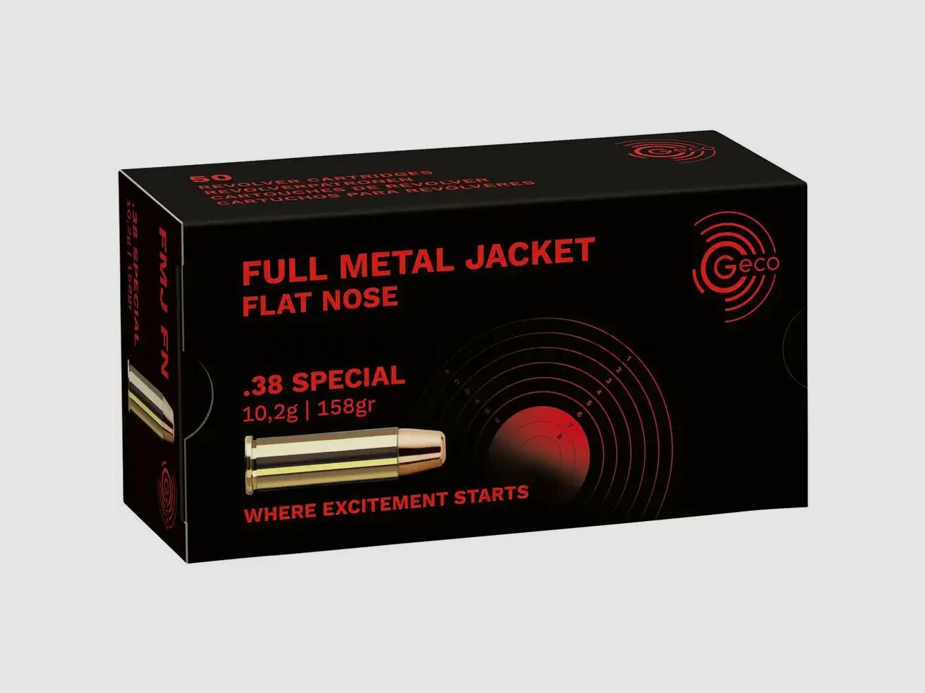 GECO 1000 pièces GECO .38 Special Full Metal Jacket tête plate 10,2g/158grs.