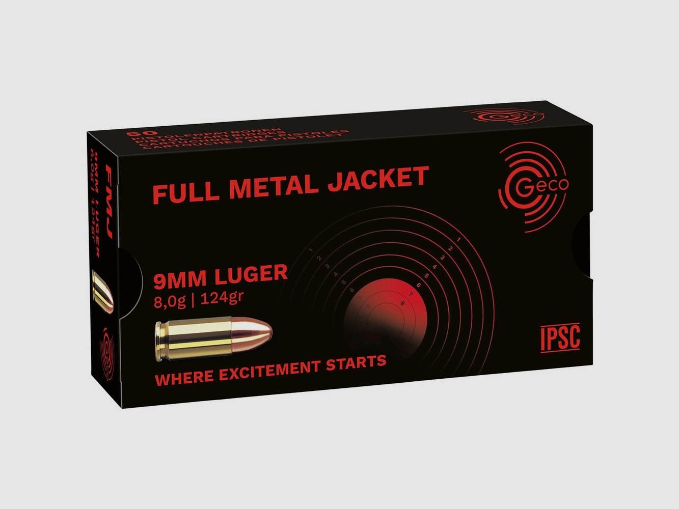 9 mm Luger Vollmantel 8,0g/124grs. Geco