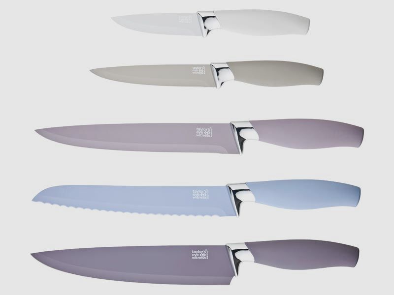 Juego de cuchillos de cocina de 5 piezas Taylors Eye Witness Brooklyn, acero inoxidable recubierto, agarre suave, bloque de cuchillos