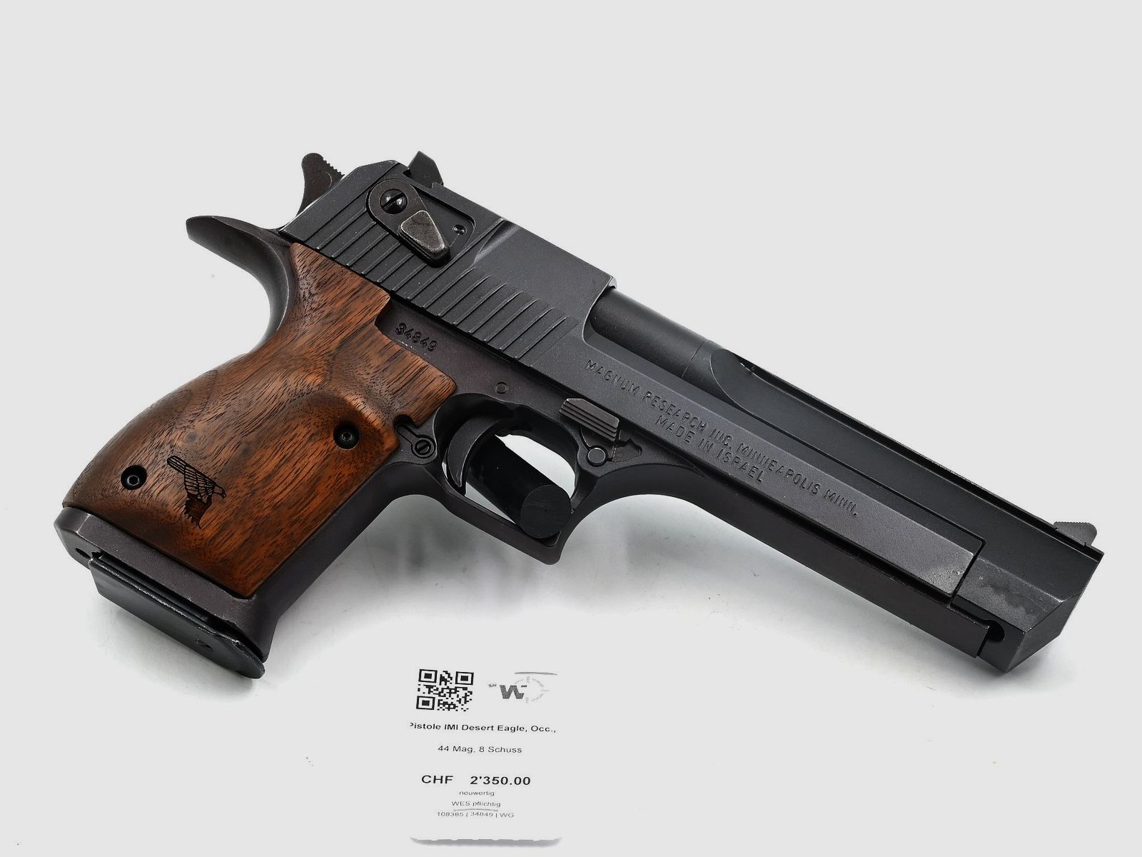 Pistole IMI Desert Eagle, Schwarz, Occ., .44 Mag, 8 Schuss, Holz Griffschalen, Bild 2 von 3