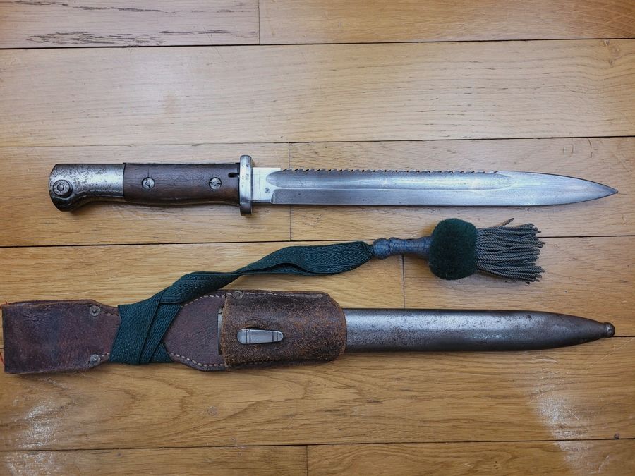 Schöne Bajonett 84/98 2. Typ SCIE – Gottlieb – Unteroffiziersquaste der Jäger – Scheide – TBE+, Bild 2 von 18