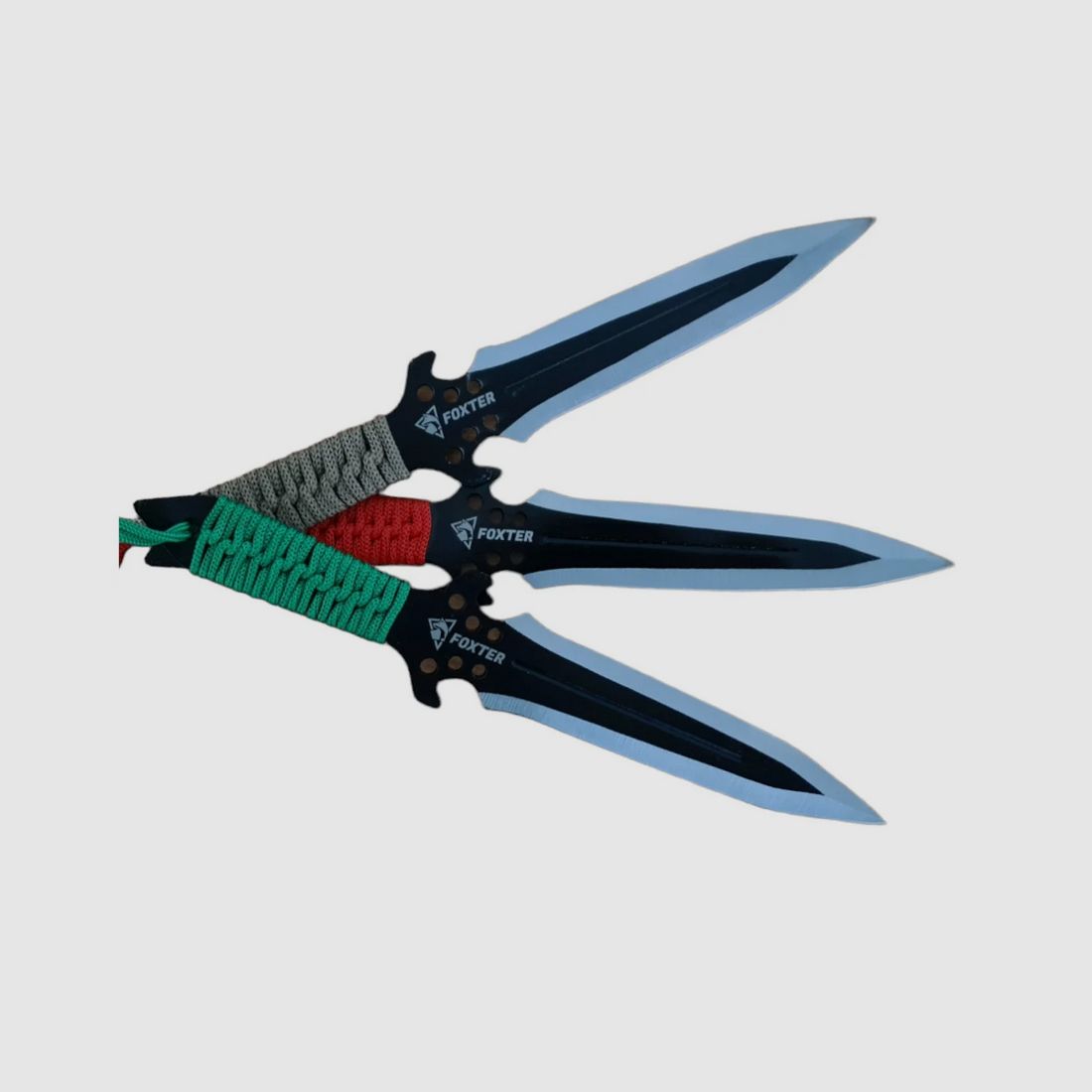 3 coltelli da lancio colorati Foxter con paracord