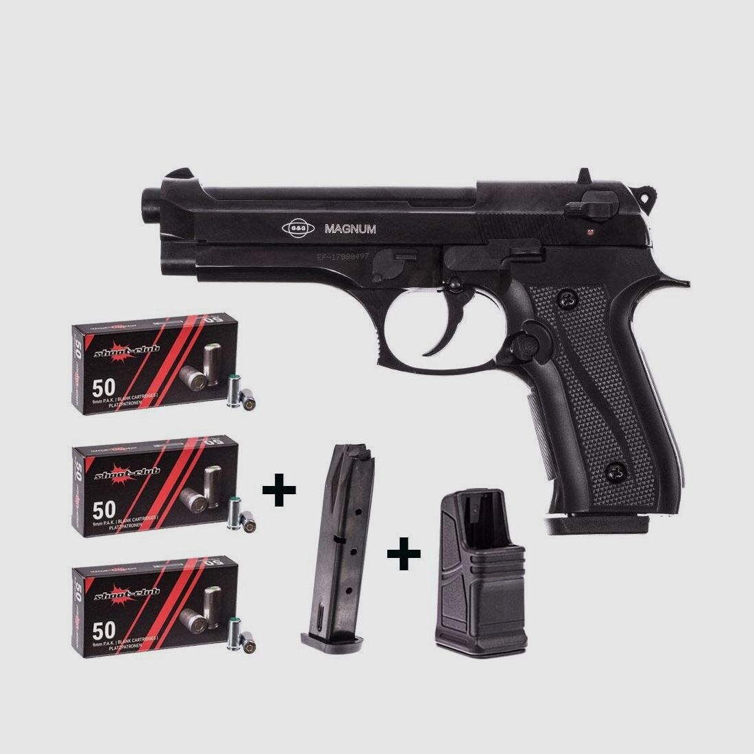 GSG Firat Magnum blued 9mm P.A.K. / 150 blank cartridges