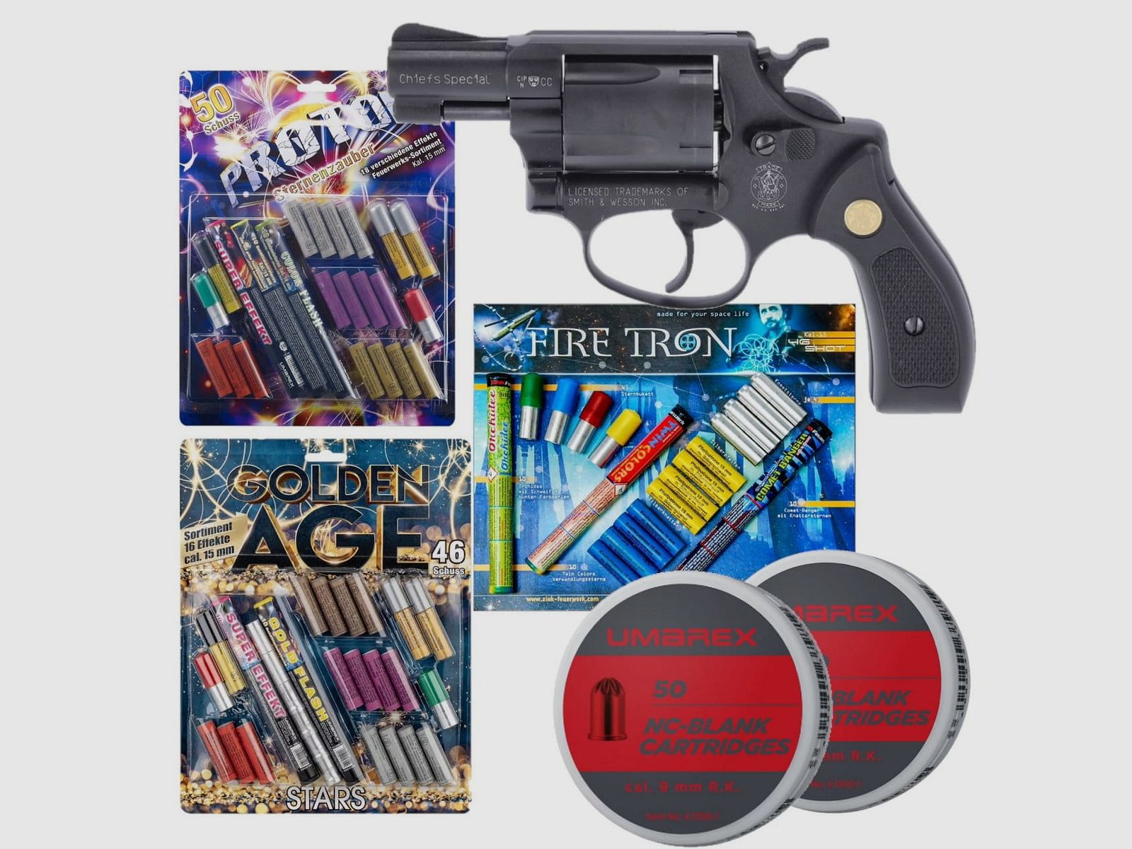 Conjunto de revólveres de fuegos artificiales Smith & Wesson Chiefs Special a fogueo