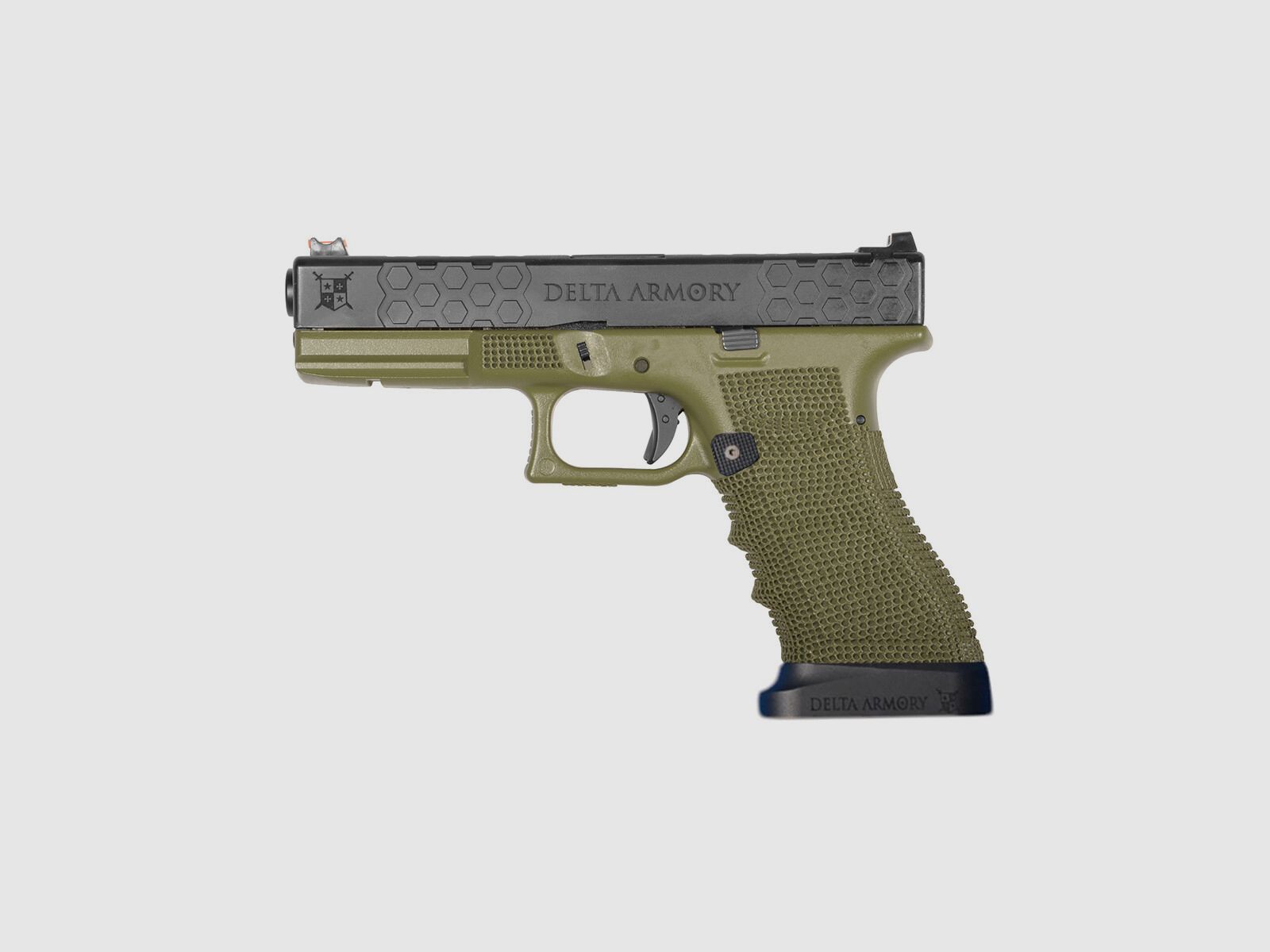 P03 GBB Airsoft Pistol with Grip Stippling in Olive | Delta Armory