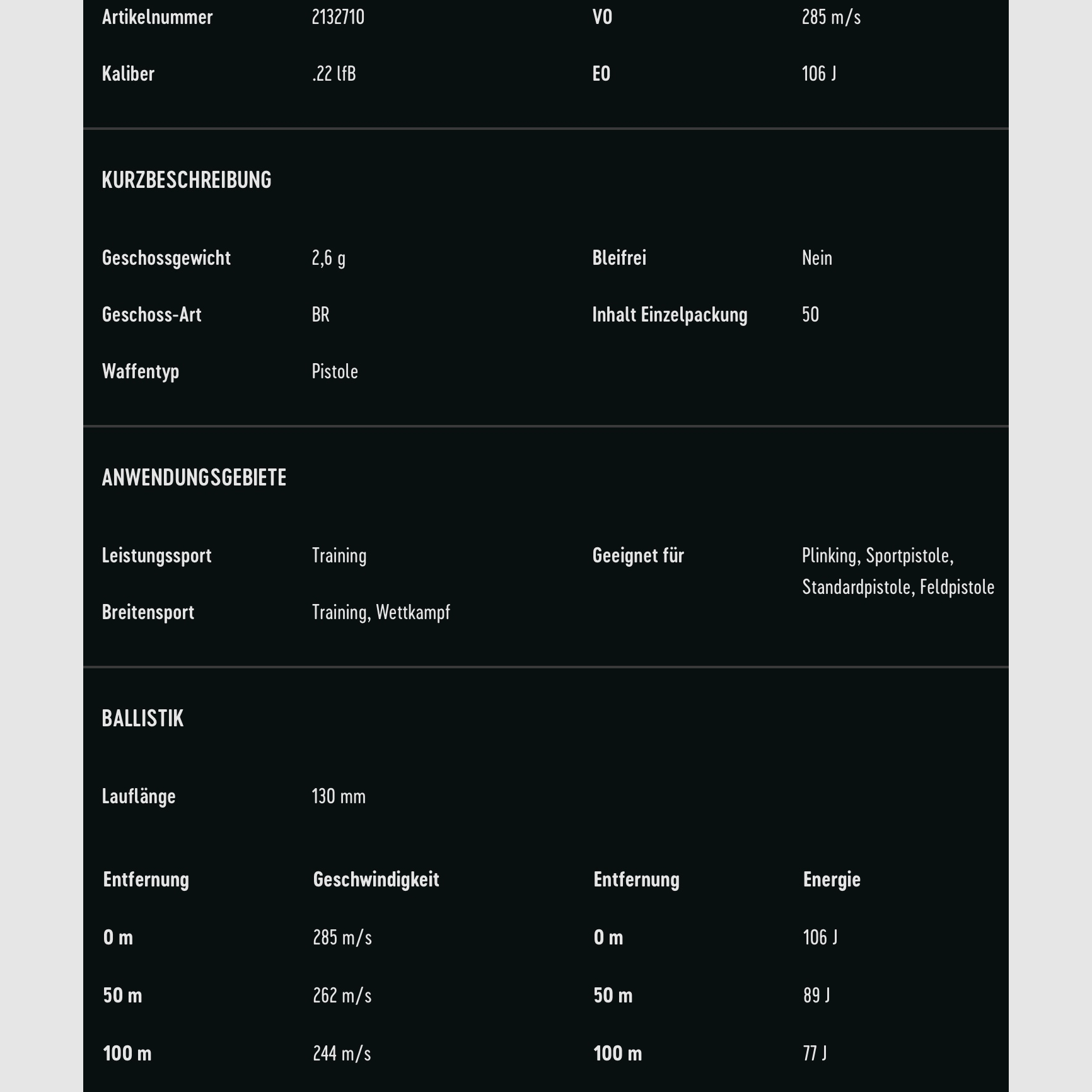 RWS .22 lfb. Target Pistol 2,6g 40grs. Pistolenmunition Kleinkaliber